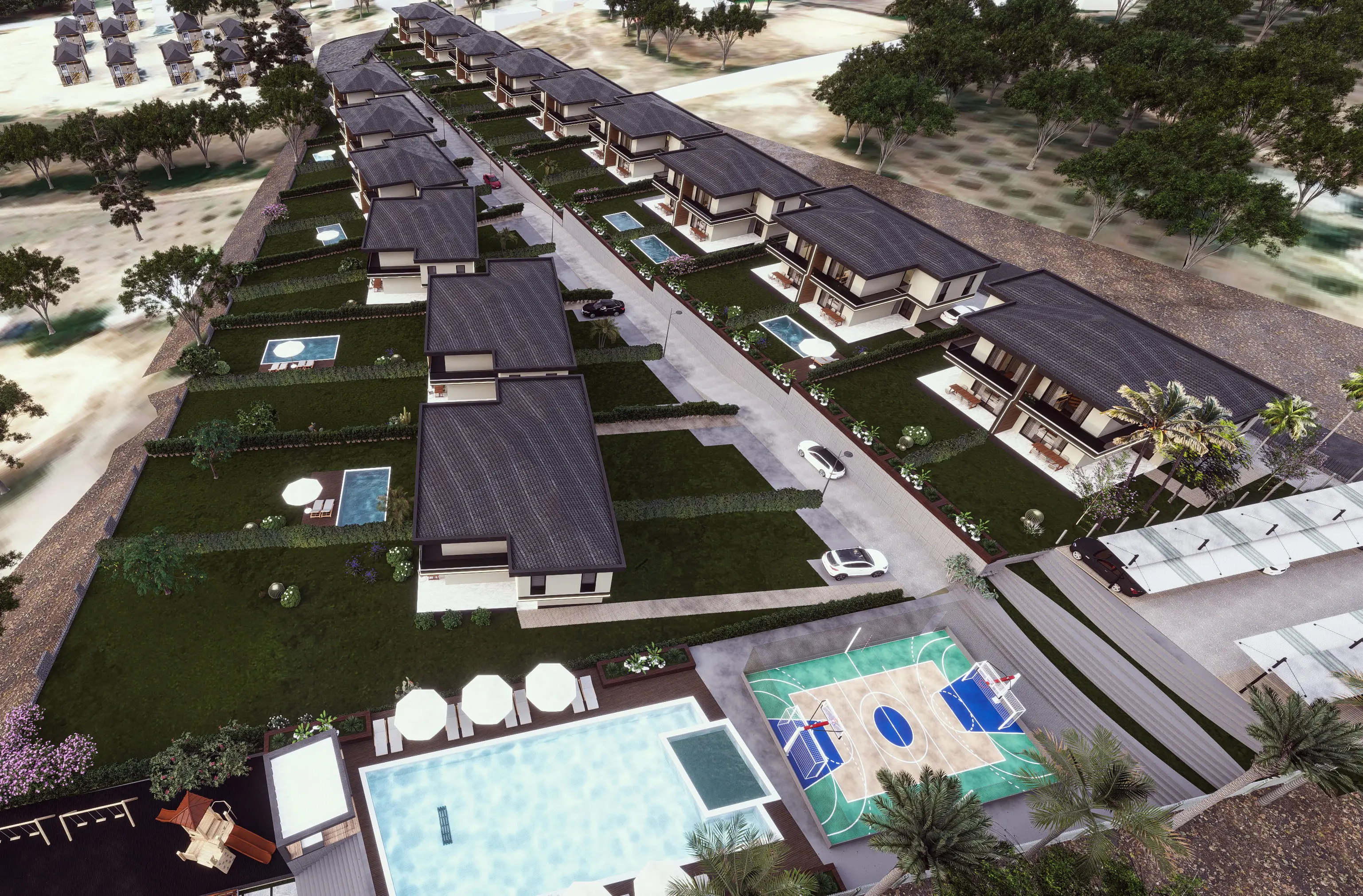 Villa sitesinin kuşbakışı vaziyet planı görseli